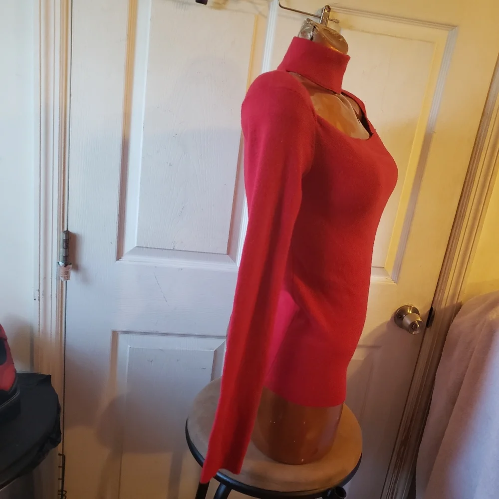 CARMAR red chest Cutout Sweater mock neck S